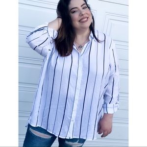 Navy & White Striped Blouse w/ Open Back